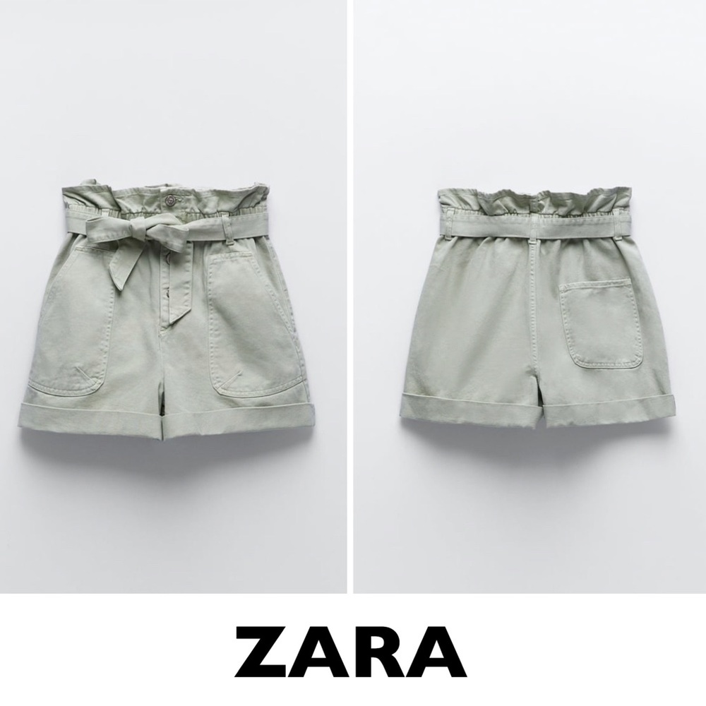 ZARA Paperbag Shorts in Sea Green Size US 6 / 28